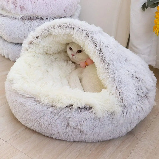 Soft Plush Pet Bed with Cover Round Cat Bed